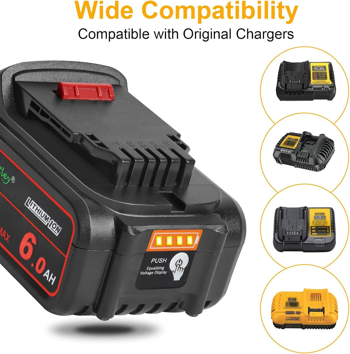 waitley 2Pack 20V 6.0A Replacement Battery Compatible with Dewalt DCB200 DCD DCF DCG Series Cordless Power Tools (Not Made in Dewalt)