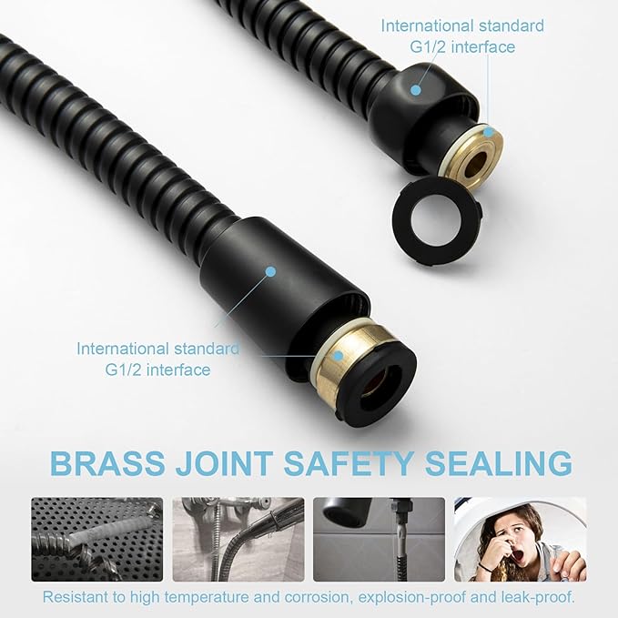 OFFO Shower Hose, Kink Free Stainless Steel Shower Hose Attachment Electroplating Handheld Shower Head Hose Flex Hoses Extension with Brass Insert  Nut for Pet Bathing Cleaning 60 Inch, Matte Black