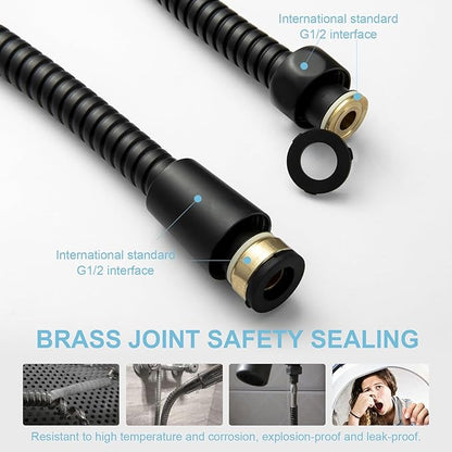 OFFO Shower Hose, Kink Free Stainless Steel Shower Hose Attachment Electroplating Handheld Shower Head Hose Flex Hoses Extension with Brass Insert  Nut for Pet Bathing Cleaning 60 Inch, Matte Black