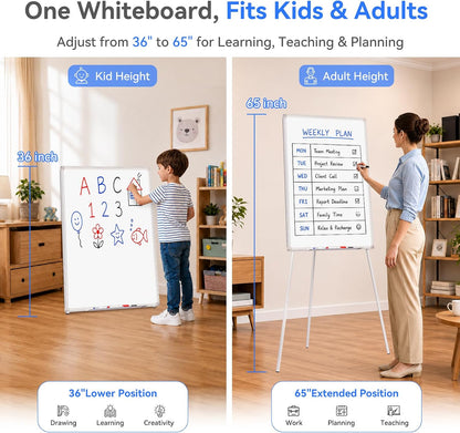 Easel Whiteboard - Magnetic Portable Dry Erase 36 x 24 Tripod Height Adjustable, 3' x 2' Flipchart Easel Stand White Board for Office or Teaching at Home & Classroom (36x24 White) (minor dents on board; missing 1 magnet, packing box slightly damage)