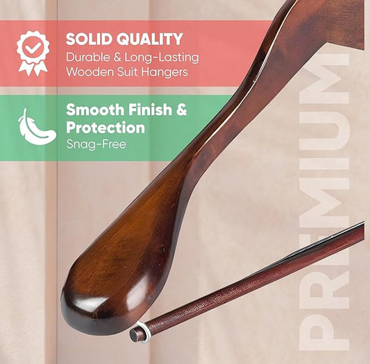 Suit Hangers for Men 6 Pack Wide Shoulder Hanger Smooth Finish Wooden Suit Hanger for Men and Women Coat Hangers 360 Swivel for Dress Jacket Non Slip Pant bar with Locking bar