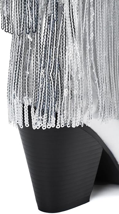 VARECOLA Fringe Western Cowboy Boots Metallic Cowgirl Boots for Women Pointed Toe Mid Calf Boots Fashion Party Boots