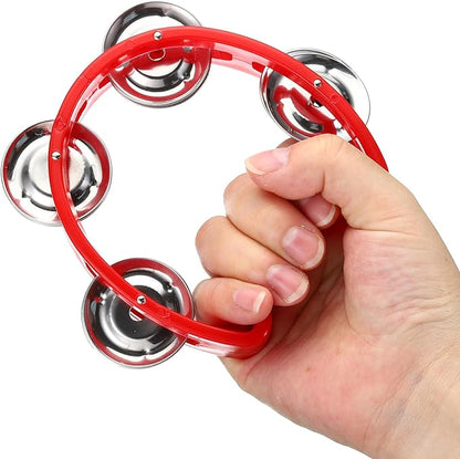 PATIKIL Tambourine, Jingle Bells Wrist Bells Hand Bell Percussion Instruments Musical Rhythm Band Plastic for Adults Church Birthday Party Christmas, Red