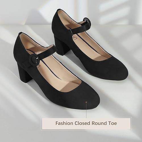 IDIFU Women's Candy Dress Mary Jane Shoes Low Block Heels Closed Round Toe Office Work Church Wedding Pumps