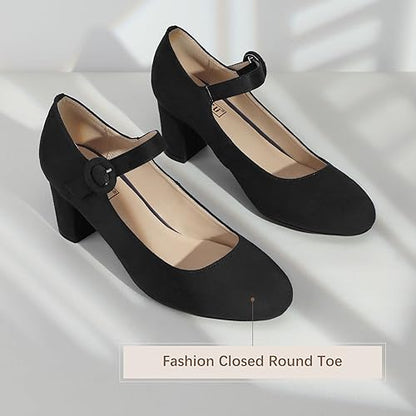 IDIFU Women's Candy Dress Mary Jane Shoes Low Block Heels Closed Round Toe Office Work Church Wedding Pumps
