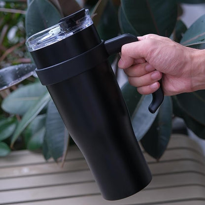 40oz Tumbler with Handle and Straw Lid, Vacuum Insulated Water Bottle for Home, Office or Car, Double Wall Vacuum Leak Proof Ice Coffee Thermal Cup (Black-005)