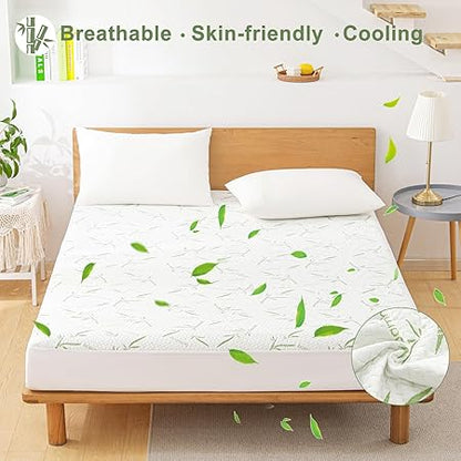 Queen Rayon made from Bamboo Waterproof Mattress Pad Cover, Soft Breathable Cooling Mattress Pad Cover, Waterproof Mattress Protector Stretches up to 21 Deep Pocket Tightly Fitted Mattress Protection