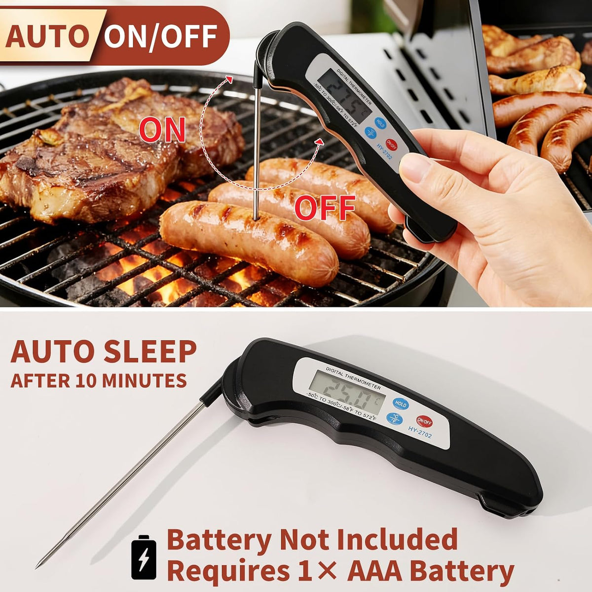 Meat Thermometer Digital - Instant Read Food Thermometer for Cooking Grilling Air Fryer Griddle Probe Kitchen Gadgets Essentials BBQ Accessories Grill Gifts for Men Him Dad Fathers Day