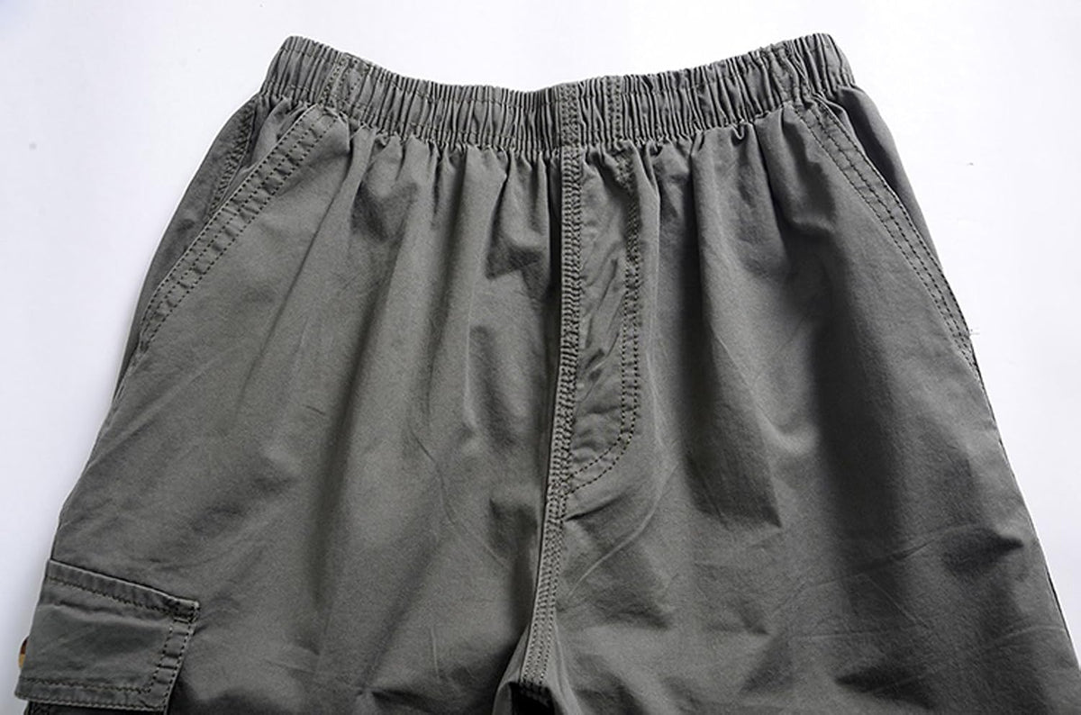 Men's Elastic Waist Cargo Shorts Lightweight Twill Drawstring Cotton Loose Fit Short