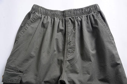 Men's Elastic Waist Cargo Shorts Lightweight Twill Drawstring Cotton Loose Fit Short