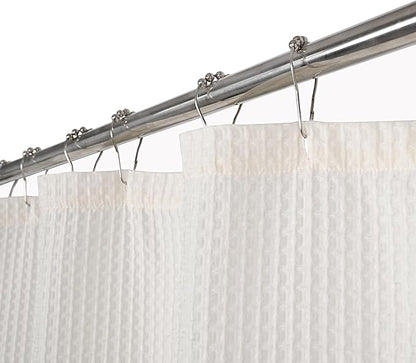 Farmhouse Shower Curtain,Beige and Brown Striped,Button Curtain,Spa Waffle and Cotton Woven Fabric,Rustic Charm Country Chic Style,72x72 in