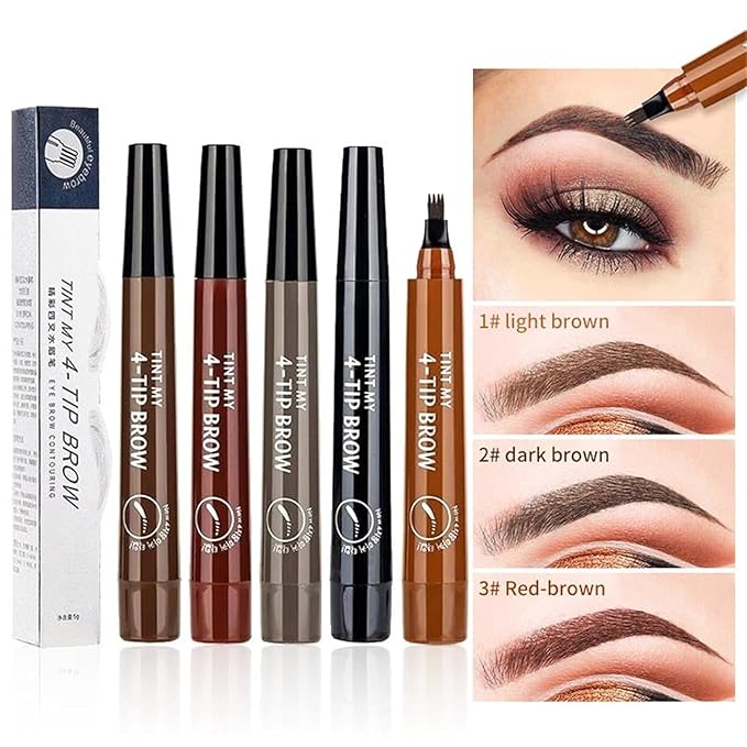 Lightsbetter Waterproof Brow Pen, Tint My 4 Tip Brow Waterproof, 4 Tipped Precise Brow Pen, Microblading Eyebrow Pen 4 Fork Tip Tattoo Pencil (4)