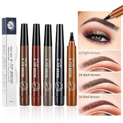 Lightsbetter Waterproof Brow Pen, Tint My 4 Tip Brow Waterproof, 4 Tipped Precise Brow Pen, Microblading Eyebrow Pen 4 Fork Tip Tattoo Pencil (4)
