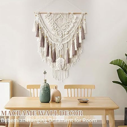 Macrame Wall Hanging, Woven Tapestry Beige  Dusty Rose Handmade Craft Macrame Wall Decor, Gallery  Nursery, Size 37.4 Lx27.5 W