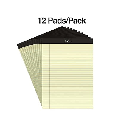 Staples Notepads, 8.5 x 11.75 Inch, Wide Ruled Legal Pads, Writing Pad for Home, Office, School, 12-Pack, Yellow Paper