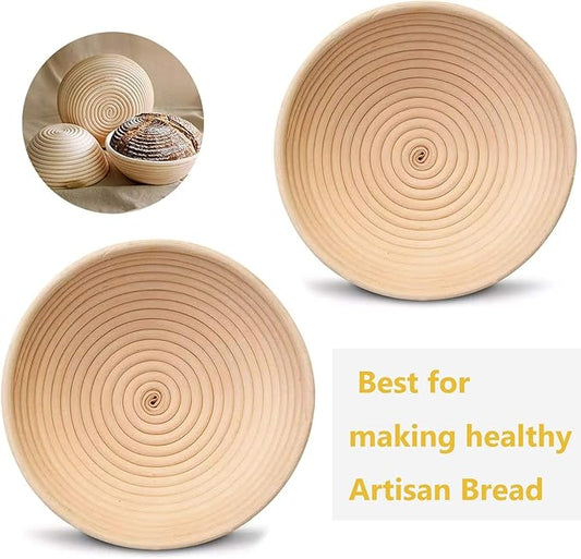 Kitchen Master Bread Proofing Basket Ai Round Willow 9 inch Banneton Brotform Baking Supplies for Beginners  Professional Bakers Ai Non-Stick Dough Proving Handmade Bowl with Linen Liner Covers
