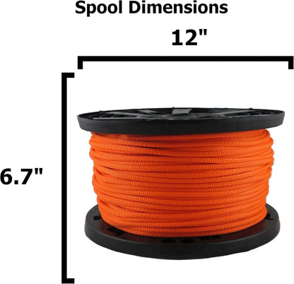 1/4 inch Neon Orange Dacron Polyester Rope - 500 Foot Spool | Solid Braid - High Visibility (500 ft)