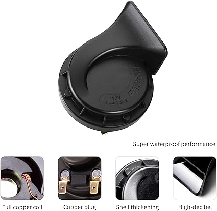 FARBIN Compact Horn 12V Car Horn Loud Low-Tone 410HZ Waterproof Auto Horn Electric Snail Horn Universal for Any 12V Vehicles (Single low pitched snail horn, 12v)