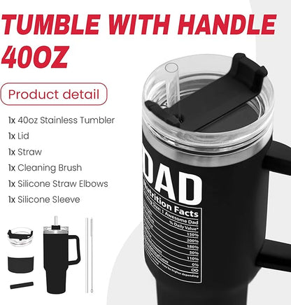 SANDJEST Dad Gifts for Dad from Daughter Son Best Dad Ever Tumbler with Handle 40oz Stainless Steel Insulated - Coffee Tumbler for Dad Father's Day Birthday Christmas Cup Gift Set with Lid  Straw