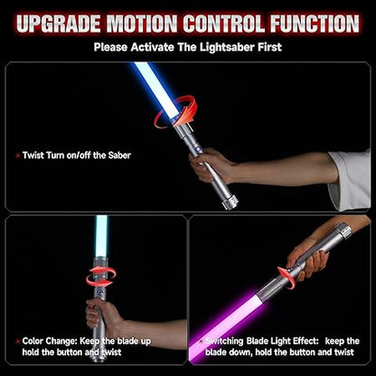Light Saber with Motion Control, Heavy Dueling Light Sabers Sword Smooth Swing 12 RGB Colors,16 Fonts Blaster Sound Darksaber, Hilt Light Sabers for Adults Kids Forge Christmas Cosplay Gift Sliver E28