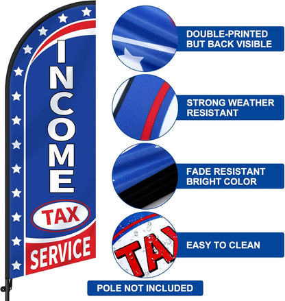 HunnmingRe 2 Sets Income Tax Service Feather Flag 7 ft Flagpoles Pole and Ground Stake Tax Services Swooper Advertising Flag Feather Banner for Accountant Offices Accounting Businesses(English)