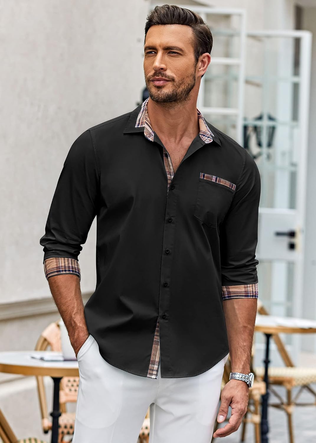 This lightweight cotton button-down shirt features a classic plaid pattern and is perfect for any casual or business occasion.
