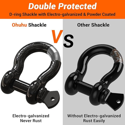 Ohuhu D Ring Shackles 3/4" 2 Pack, D Shackle Rugged 20 Ton (44,000 lbs) Maximum Break Strength, 4.75 Ton (9,500 Lbs) Capacity