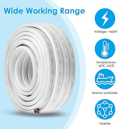6 Gauge Duplex Marine Wire Tinned Copper Boat Cable, 20ft 6 AWG Standard USA OFC Oxygen Free Copper Wire for Automotive Boat Speakers Solar Outdoors
