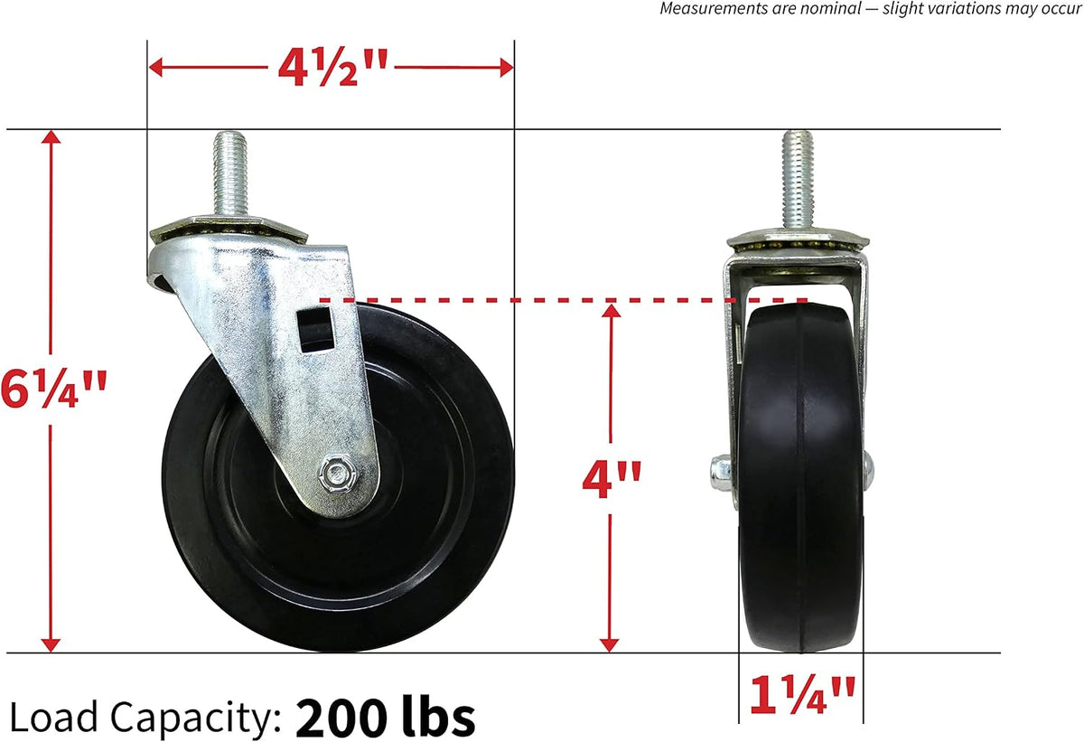 Shepherd Hardware 9023 4-Inch Soft Rubber Swivel Stem Caster, 1/2-Inch Stem Diameter, 200-lb Load Capacity