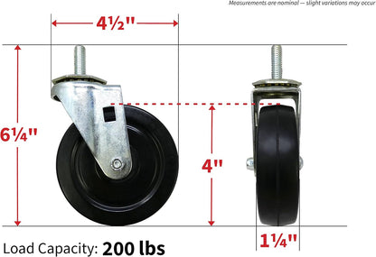 Shepherd Hardware 9023 4-Inch Soft Rubber Swivel Stem Caster, 1/2-Inch Stem Diameter, 200-lb Load Capacity