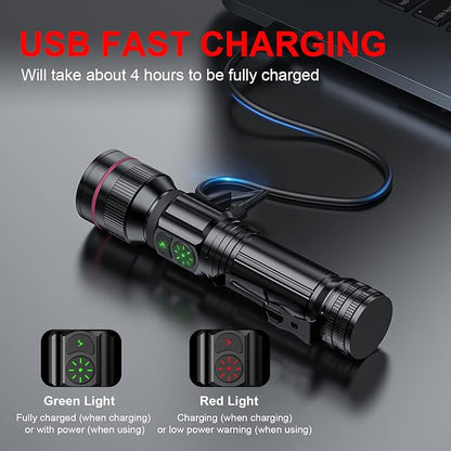 WdtPro Rechargeable Flashlights High Lumens, Bright LED Small Flashlight, 5 Modes Zoomable Tactical Flash Light with Clip, Waterproof, Torch for Outdoor Home, Gifts for Father's Day