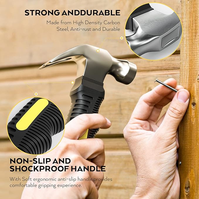 INCLY 620 PCS Small Nails for Hanging Pictures Assortment Kit with 8oz Claw Small Hammer, Mini Hammer Set with Hardware Nails Assorted Set 310 Wall Nails  310 Finish Nails for Installing with Case