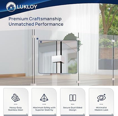 LukLoy Railing Glass to Glass Clamp, Stainless Steel 304 Bracket for Glass Balustrade Railing Pool Fence (1 Piece 90)