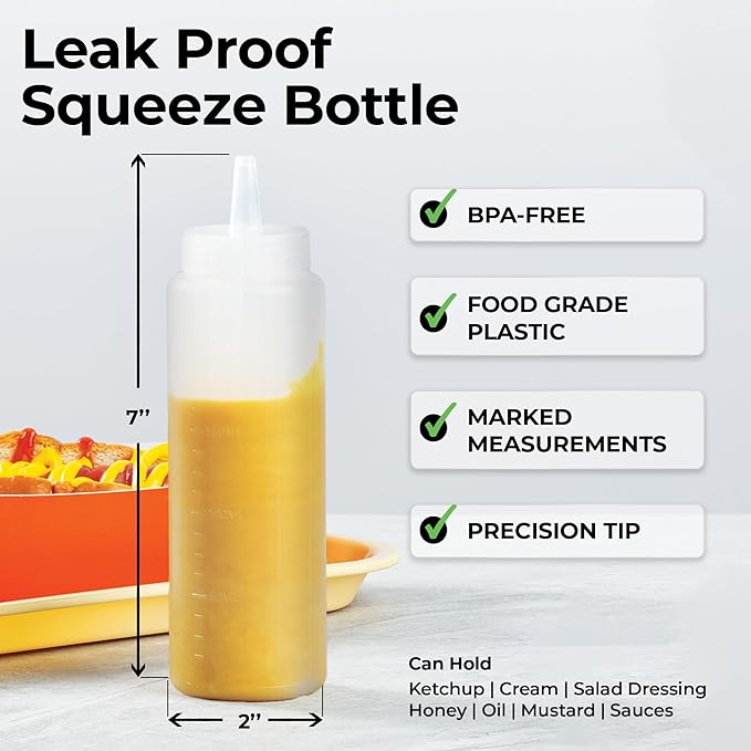 Restaurantware-8 Ounce Condiment Squeeze Bottle, 1 With Lid Plastic Squeeze Bottle - Precison Dispensing Tip, Flexible, Clear Plastic Squeeze Bottle For Sauces, For Sauces, Spreads, Or Condiments,