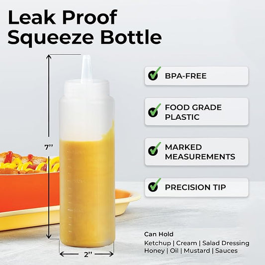Restaurantware-8 Ounce Condiment Squeeze Bottle, 1 With Lid Plastic Squeeze Bottle - Precison Dispensing Tip, Flexible, Clear Plastic Squeeze Bottle For Sauces, For Sauces, Spreads, Or Condiments,