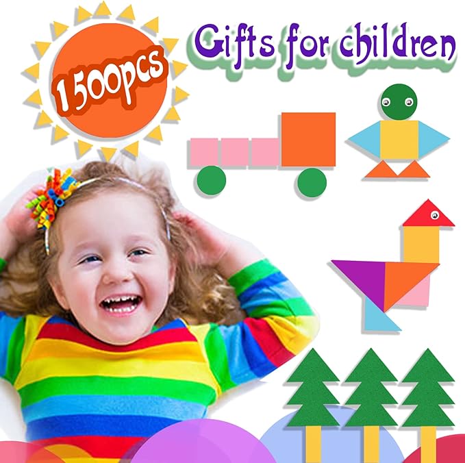Gushu 1500Pcs Foam Stickers Foam Shapes Stickers for Kids,10 Colors Self Adhesive Craft Supplies Geometric Stickers with Googly Eyes for Preschool Craft DIY Program (Circle, Square, Triangle, Star)
