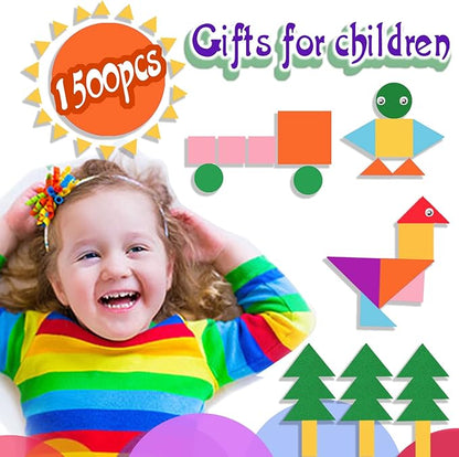Gushu 1500Pcs Foam Stickers Foam Shapes Stickers for Kids,10 Colors Self Adhesive Craft Supplies Geometric Stickers with Googly Eyes for Preschool Craft DIY Program (Circle, Square, Triangle, Star)