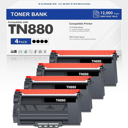 TN880 Super High Yield Black Toner Cartridge 4-Pack Compatible Replacement for Brother TN880 TN-880 TN 880 for HL-L6200DW L6200DWT L6400DW L6400DWT MFC-L6700DW L6800DW L6900DW Printer