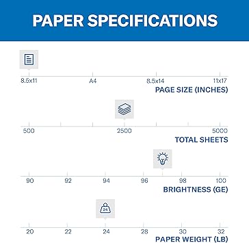 Hammermill Printer Paper, Premium Inkjet  Laser Paper 24 Lb, 8.5 x 11 - 5 Ream (2,500 Sheets) - 97 Bright, Made in the USA, 166140C
