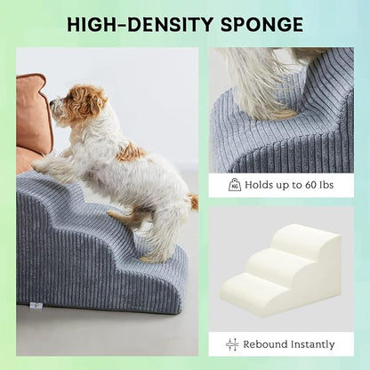 Dog Stairs  Steps for High Beds, 3 Steps High Density Foam Waterproof Dog Ramp for Small Dogs and Cats, Pet Stairs with Removable Washable Cover for Bed, Couch, Sofa and Car (H:16")