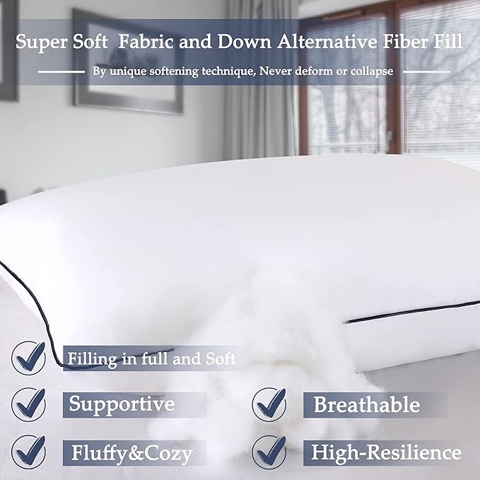 Bed Pillows for Sleeping 2 Pack, Queen Size Set of 2 for Side Back and Stomach Sleepers, Cooling Pillows,Down Alternative Filling Luxury Soft Supportive Plush Pillows (White)