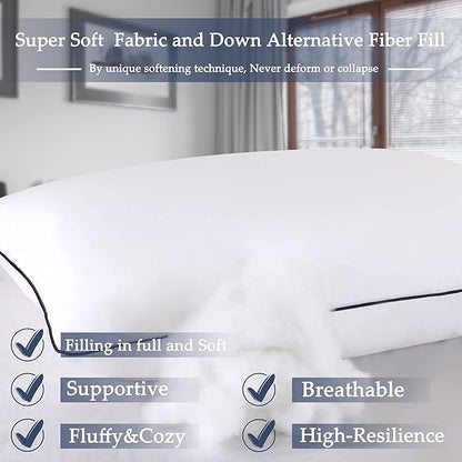 Bed Pillows for Sleeping 2 Pack, Queen Size Set of 2 for Side Back and Stomach Sleepers, Cooling Pillows,Down Alternative Filling Luxury Soft Supportive Plush Pillows (White)