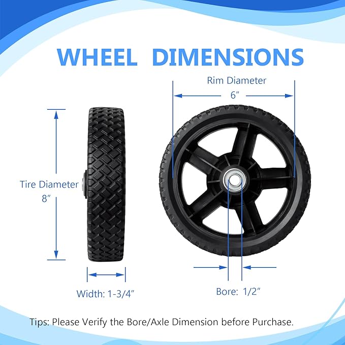 8 Inch Lawn Mower Wheels Wheel kits with Bolts  Nuts - Set of 2 Push Mower Plastic Wheels Fits Craftsman Mower Generator Garden Tiller Most Standard Lawn Mowers (81.75'')