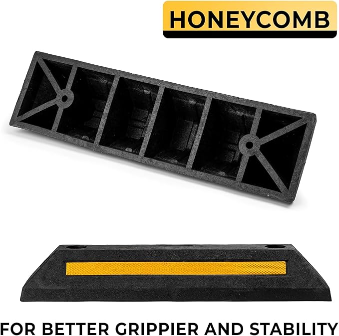 ZONETECH Heavy Duty Rubber Parking Guide - 2 Pcs Premium Quality Durable Car Garage Wheel Stopper Professional Grade Park with Reflective Yellow Tape Curb