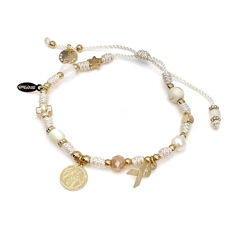 St Jude Thaddeus Blessed Bracelet for Health Pray Saint of Hope and Impossible Causes Pulsera de San Judas Adjustable Religious Jewelry for Women and Teenagers (Ivory)