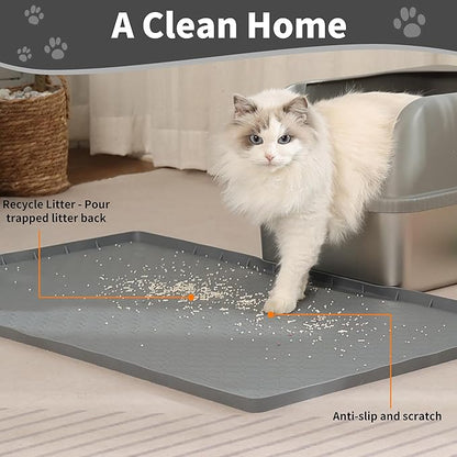Cat Litter Mat, Litter Box Mat- 34"X22" Cat Mat for Litter Box, Non-Slip Cats Scratch Pad,Less-Mess Waterproof  Foldable Litter Pad (1 Pack-Grey)