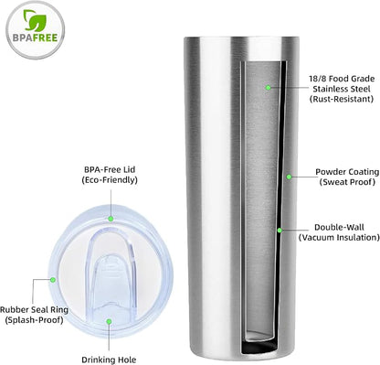 Hogg Outfitters 30 oz Skinny Tumbler, Stainless Steel Insulated Slim Tumbler with Lid, Reusable Double Wall Travel Coffee Mug, Durable Powder Coated Travel Water Cup(Stainless Steel, 1)