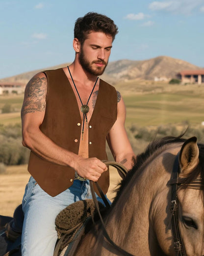 3 PCS Cowboy Outfit for Men, Western Cowboy Costume Vest, Men Cowboy Costume with Western Belt Necktie for Halloween Party