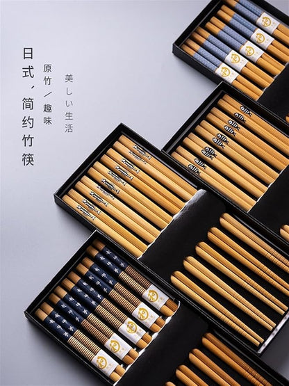 Chopsticks Reusable 5 pairs of bamboo chopsticks household long chopsticks family pointy cute personality bamboo non-slip set tableware chopsticks(Fat fish)