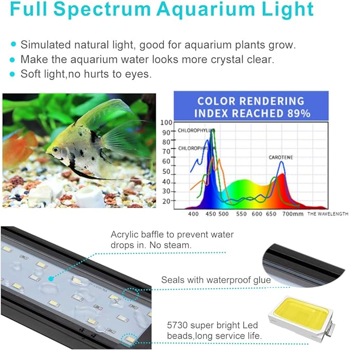Hygger - Full spectrum aquarium light with aluminum alloy housing, extendable brackets, white and red blue LEDs, external controller, for freshwater fish tank